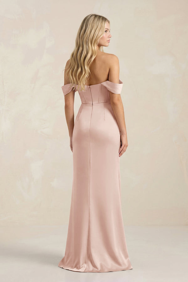 Cowl Neck Sheath Satin Bridesmaid Dress With Detachable Sleeves in Pale Blush - KissProm Bridesmaid Dresses
