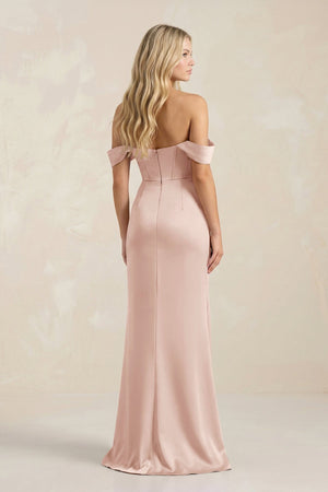 Cowl Neck Sheath Satin Bridesmaid Dress With Detachable Sleeves in Pale Blush - KissProm Bridesmaid Dresses