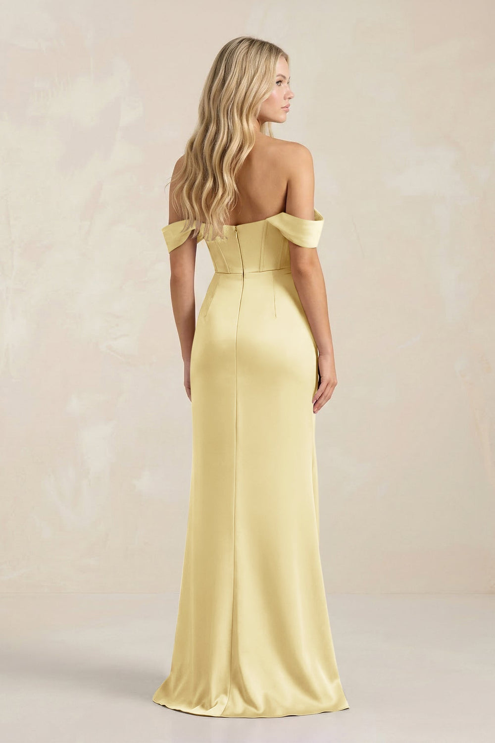 Cowl Neck Sheath Satin Bridesmaid Dress With Detachable Sleeves in Pastel Yellow - KissProm Bridesmaid Dresses