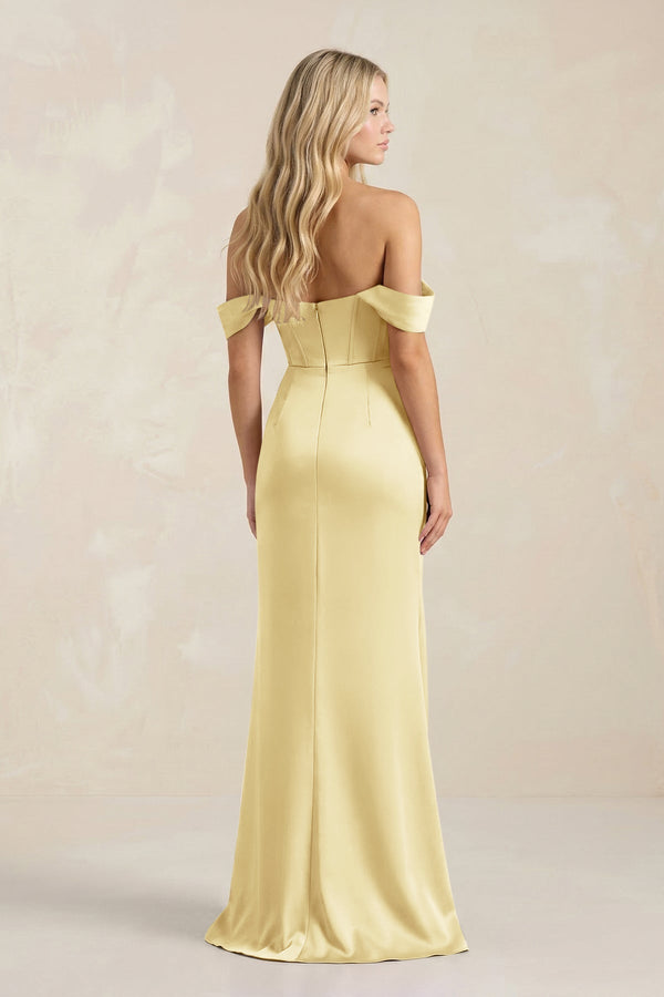 Cowl Neck Sheath Satin Bridesmaid Dress With Detachable Sleeves in Pastel Yellow - KissProm Bridesmaid Dresses