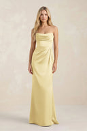 Cowl Neck Sheath Satin Bridesmaid Dress With Detachable Sleeves in Pastel Yellow - KissProm Bridesmaid Dresses