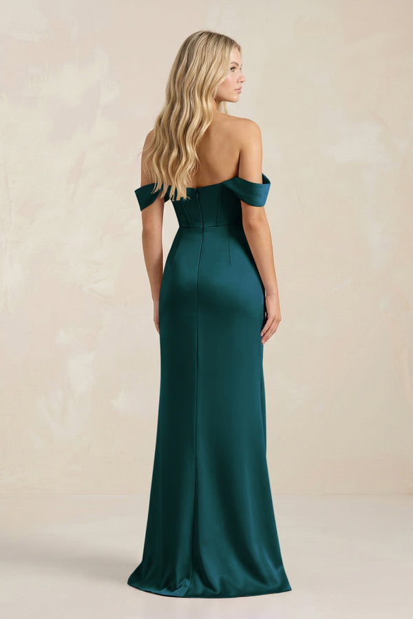 Cowl Neck Sheath Satin Bridesmaid Dress With Detachable Sleeves in Pine - KissProm Bridesmaid Dresses
