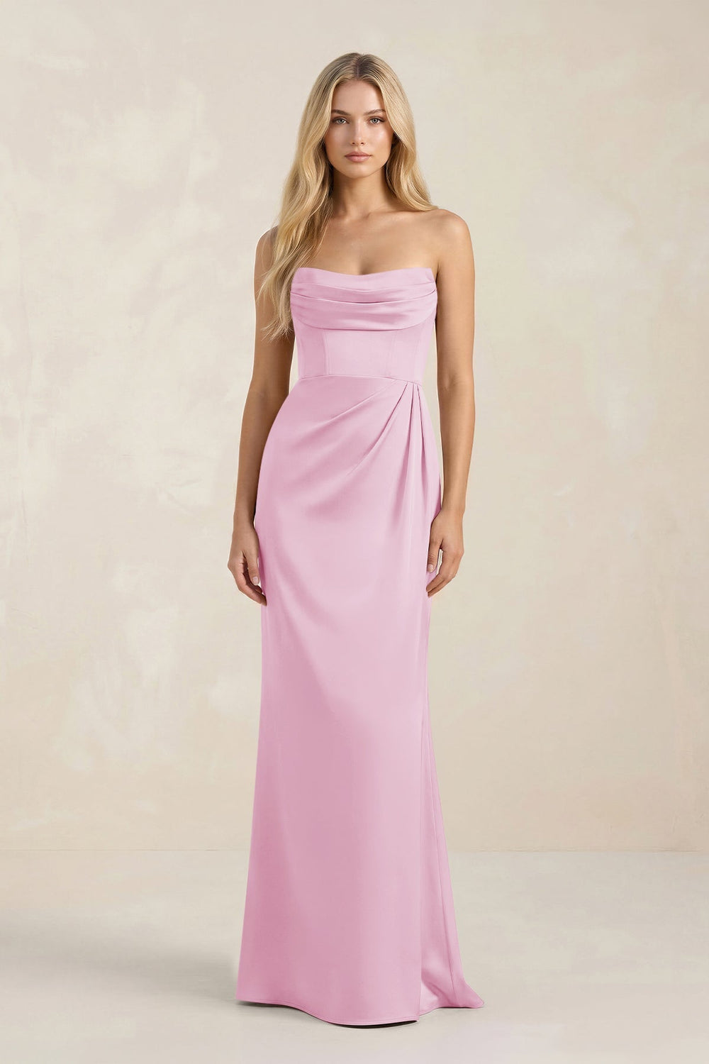 Cowl Neck Sheath Satin Bridesmaid Dress With Detachable Sleeves in Pink - KissProm Bridesmaid Dresses