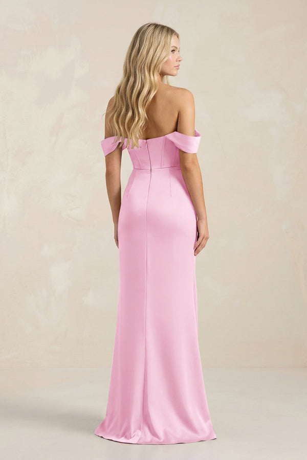 Cowl Neck Sheath Satin Bridesmaid Dress With Detachable Sleeves in Pink - KissProm Bridesmaid Dresses