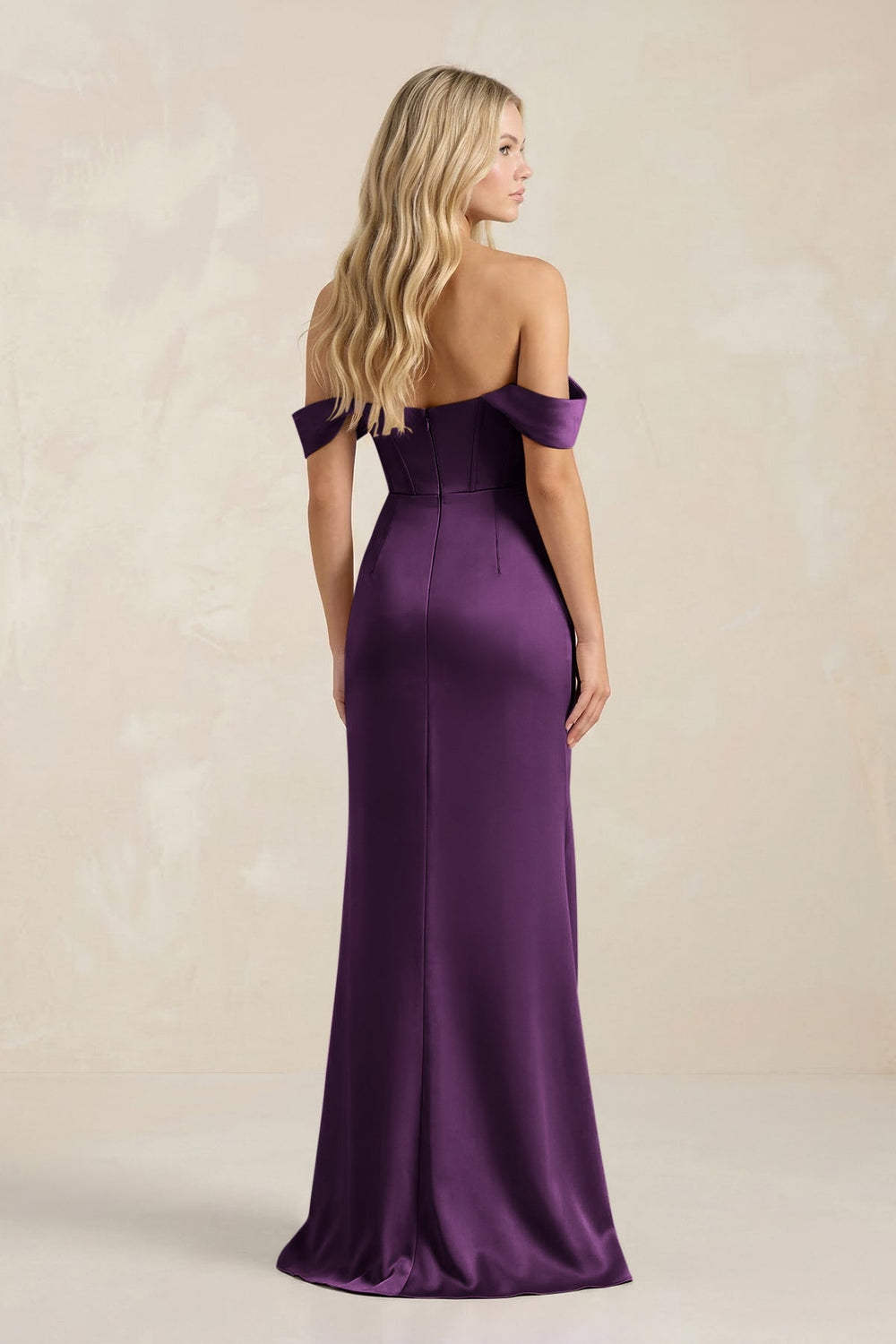 Cowl Neck Sheath Satin Bridesmaid Dress With Detachable Sleeves in Plum - KissProm Bridesmaid Dresses