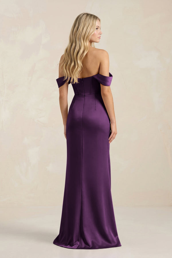 Cowl Neck Sheath Satin Bridesmaid Dress With Detachable Sleeves in Plum - KissProm Bridesmaid Dresses