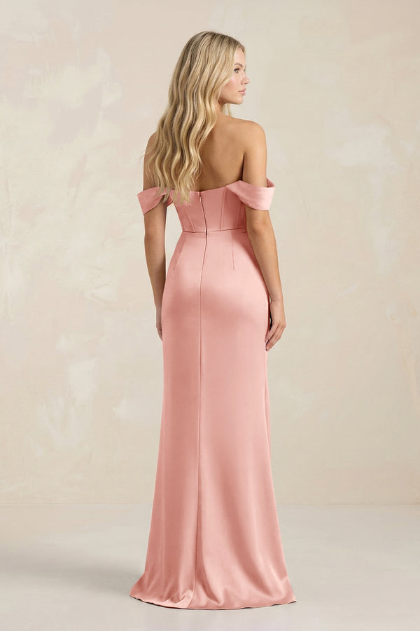 Cowl Neck Sheath Satin Bridesmaid Dress With Detachable Sleeves in Rose Petal - KissProm Bridesmaid Dresses
