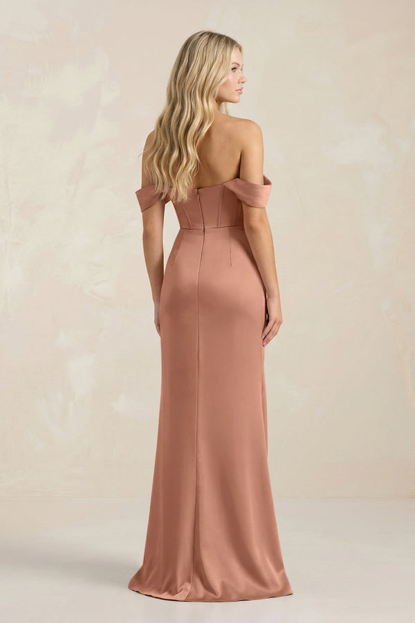 Cowl Neck Sheath Satin Bridesmaid Dress With Detachable Sleeves in Rosette - KissProm Bridesmaid Dresses