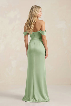 Cowl Neck Sheath Satin Bridesmaid Dress With Detachable Sleeves in Sage - KissProm Bridesmaid Dresses