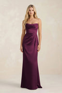 Cowl Neck Sheath Satin Bridesmaid Dress With Detachable Sleeves in Sangria - KissProm Bridesmaid Dresses