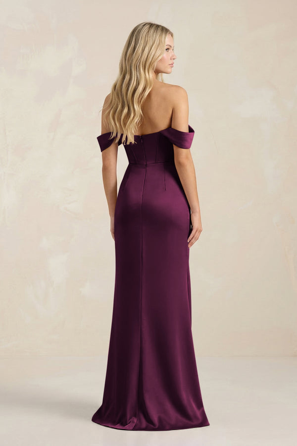 Cowl Neck Sheath Satin Bridesmaid Dress With Detachable Sleeves in Sangria - KissProm Bridesmaid Dresses