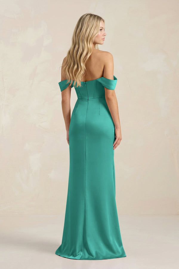 Cowl Neck Sheath Satin Bridesmaid Dress With Detachable Sleeves in Sea Glass - KissProm Bridesmaid Dresses