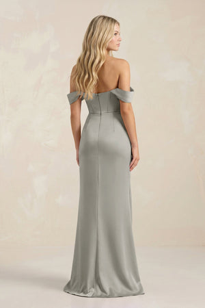Cowl Neck Sheath Satin Bridesmaid Dress With Detachable Sleeves in Silver - KissProm Bridesmaid Dresses