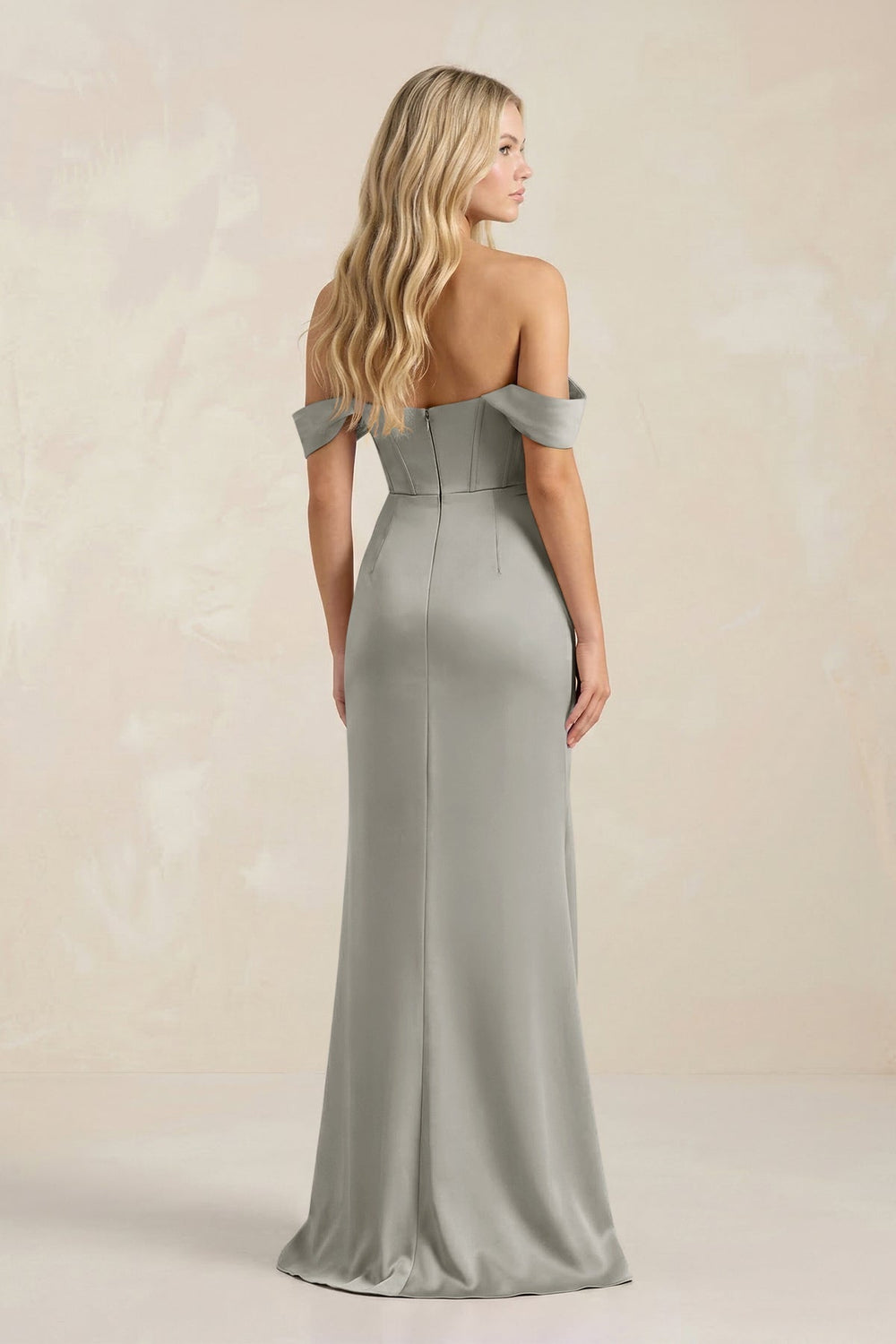 Cowl Neck Sheath Satin Bridesmaid Dress With Detachable Sleeves in Silver - KissProm Bridesmaid Dresses