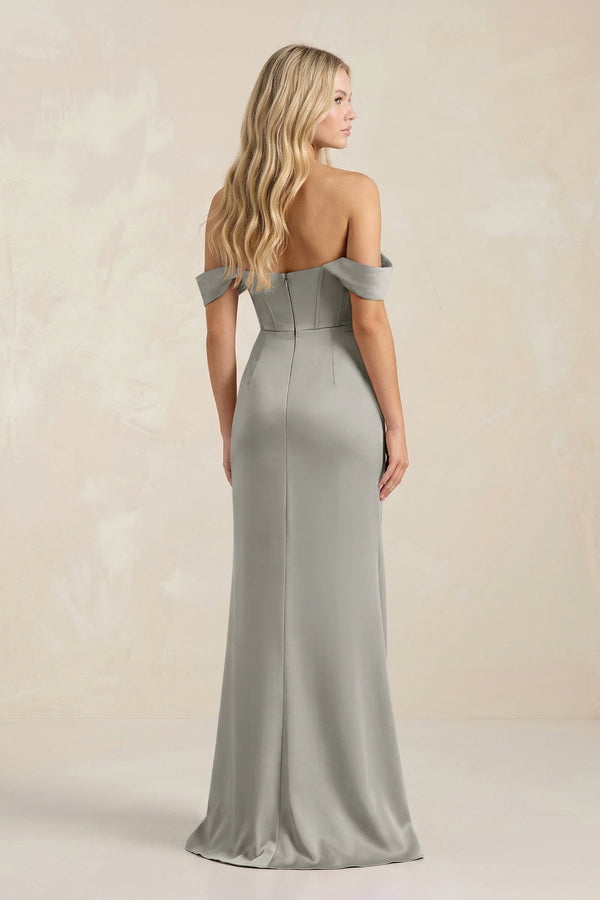 Cowl Neck Sheath Satin Bridesmaid Dress With Detachable Sleeves in Silver - KissProm Bridesmaid Dresses