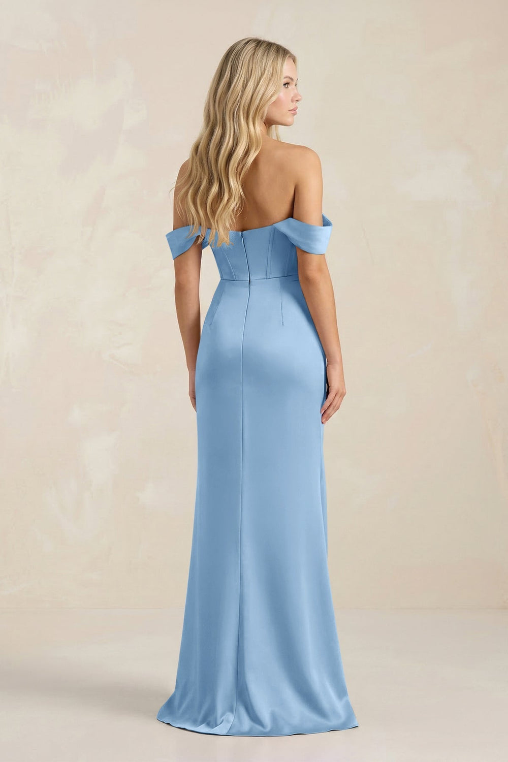 Cowl Neck Sheath Satin Bridesmaid Dress With Detachable Sleeves in Sky Blue - KissProm Bridesmaid Dresses