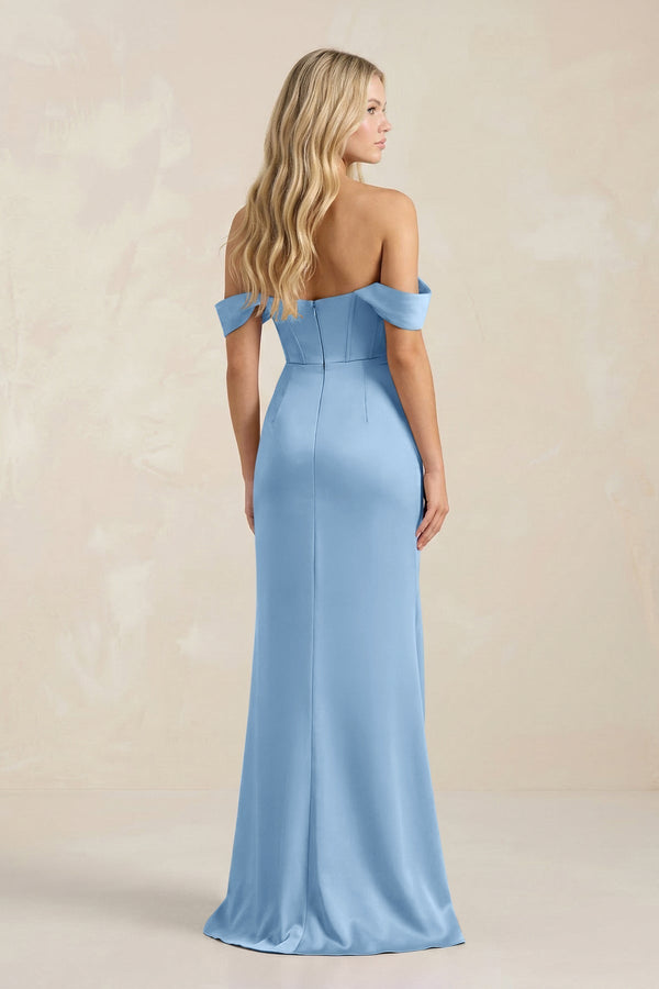 Cowl Neck Sheath Satin Bridesmaid Dress With Detachable Sleeves in Sky Blue - KissProm Bridesmaid Dresses