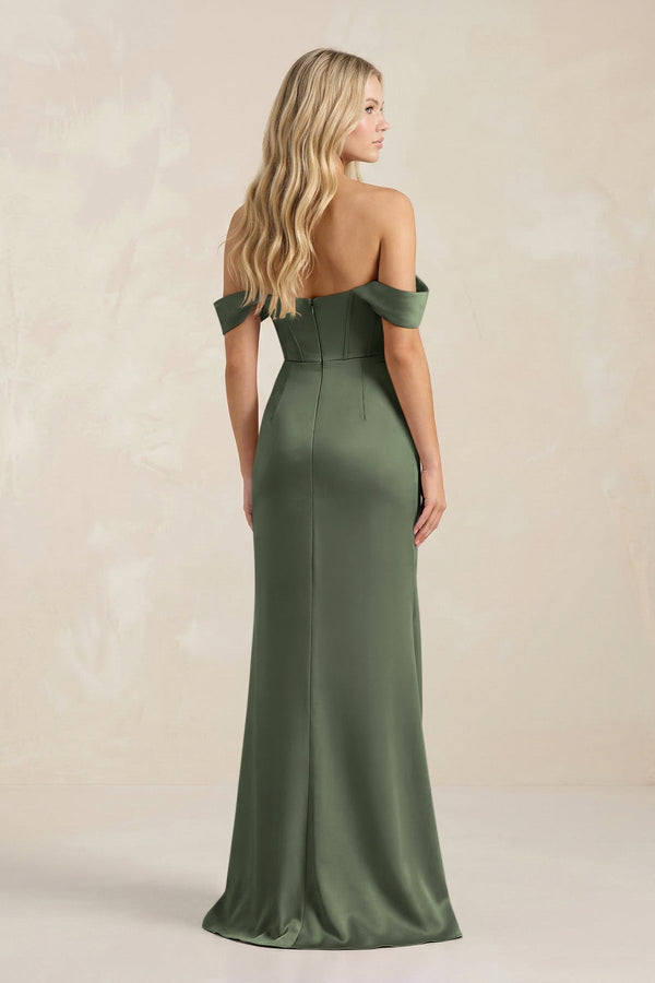 Cowl Neck Sheath Satin Bridesmaid Dress With Detachable Sleeves in Thyme - KissProm Bridesmaid Dresses
