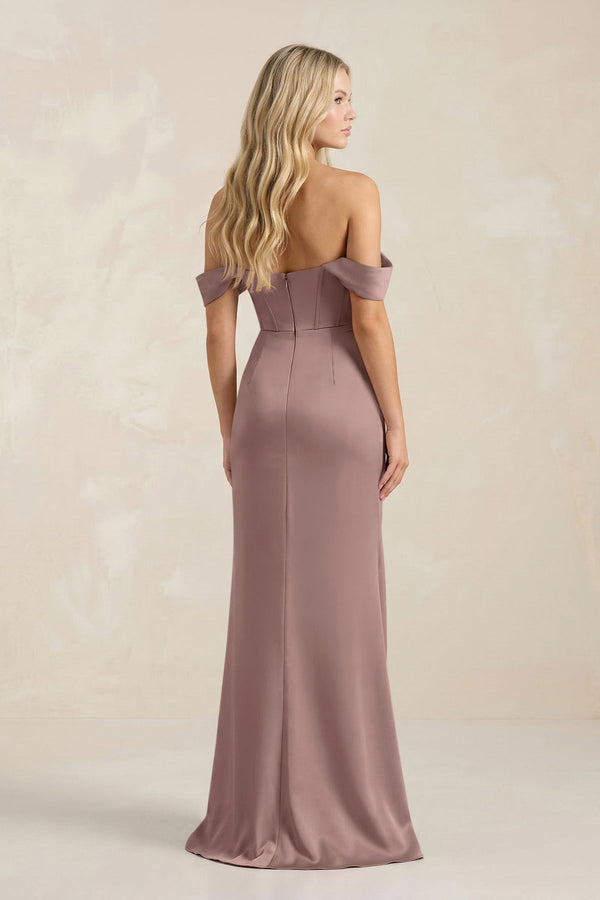 Cowl Neck Sheath Satin Bridesmaid Dress With Detachable Sleeves in Toffee - KissProm Bridesmaid Dresses