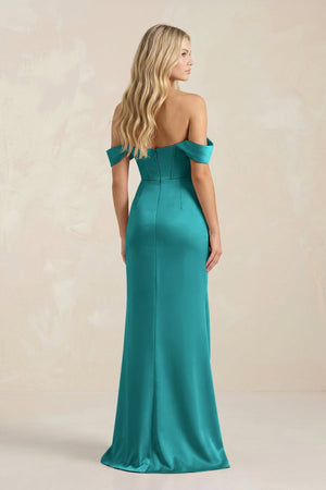 Cowl Neck Sheath Satin Bridesmaid Dress With Detachable Sleeves in Turquoise - KissProm Bridesmaid Dresses