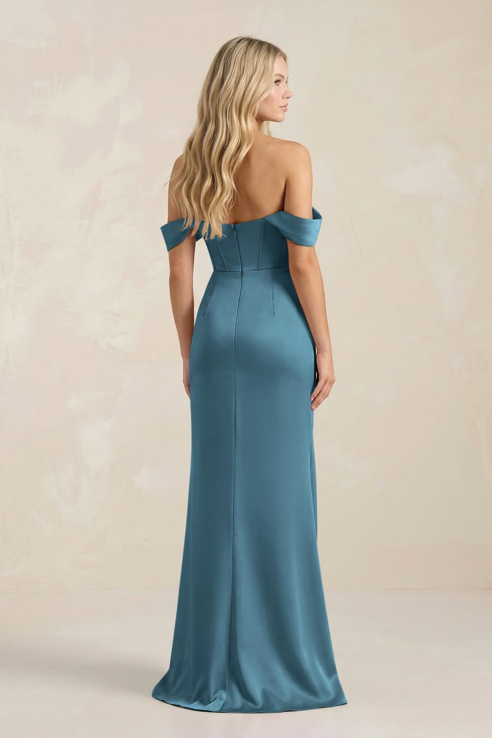 Cowl Neck Sheath Satin Bridesmaid Dress With Detachable Sleeves in Twilight - KissProm Bridesmaid Dresses