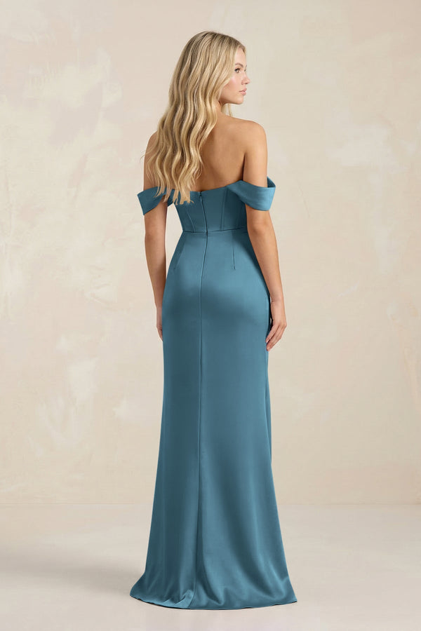 Cowl Neck Sheath Satin Bridesmaid Dress With Detachable Sleeves in Twilight - KissProm Bridesmaid Dresses