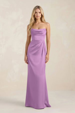 Cowl Neck Sheath Satin Bridesmaid Dress With Detachable Sleeves in Vintage Mauve - KissProm Bridesmaid Dresses