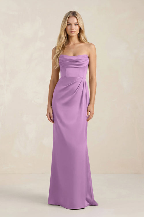 Cowl Neck Sheath Satin Bridesmaid Dress With Detachable Sleeves in Vintage Mauve - KissProm Bridesmaid Dresses