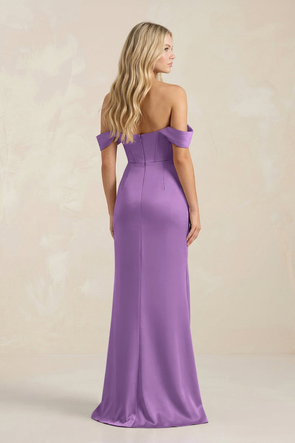 Cowl Neck Sheath Satin Bridesmaid Dress With Detachable Sleeves in Wisteria - KissProm Bridesmaid Dresses