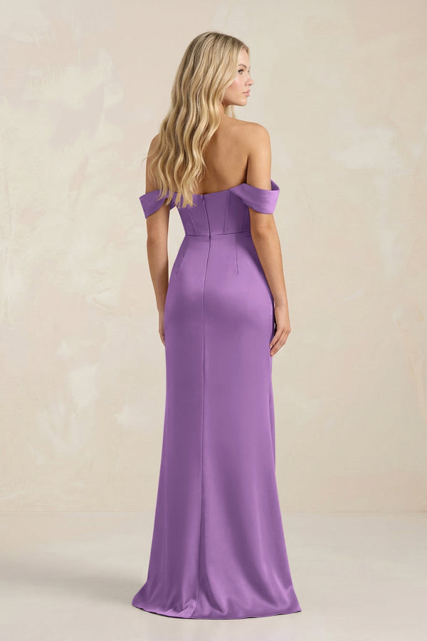 Cowl Neck Sheath Satin Bridesmaid Dress With Detachable Sleeves in Wisteria - KissProm Bridesmaid Dresses