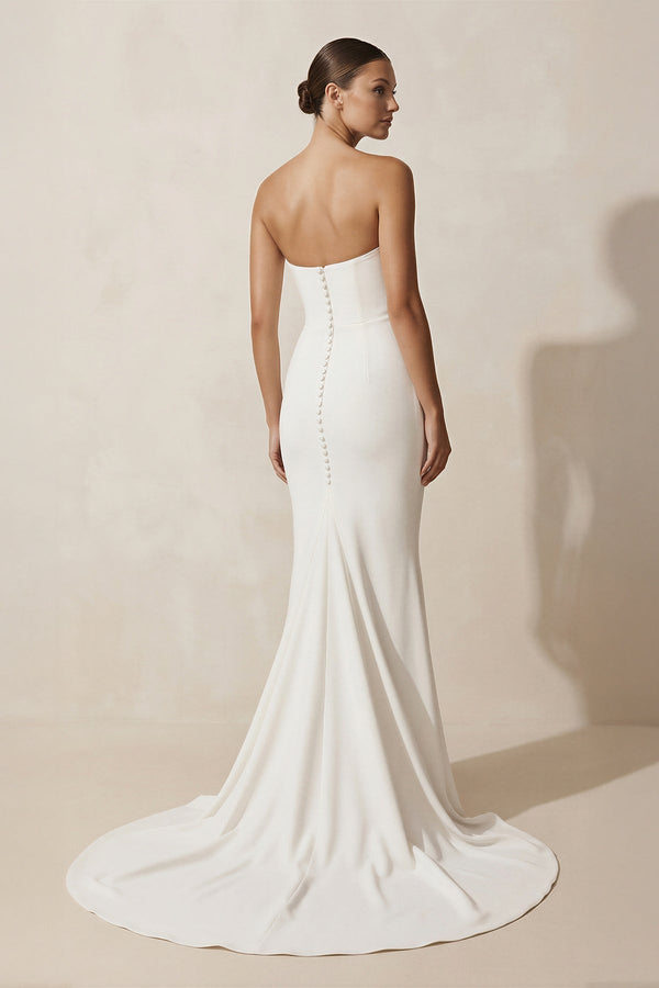 Crepe Strapless Ruched Mermaid Wedding Dress in Ivory - KissProm Wedding Dresses