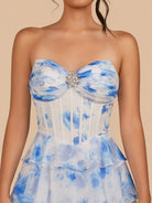 Crisa | Blue - A Line Strapless Floral Chiffon Homecoming Dress with Beads - KissProm