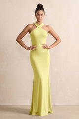 Crisscross Halter Sheath Chiffon Bridesmaid Dress with Bow in Buttercup - KissProm BRIDESMAID DRESSES