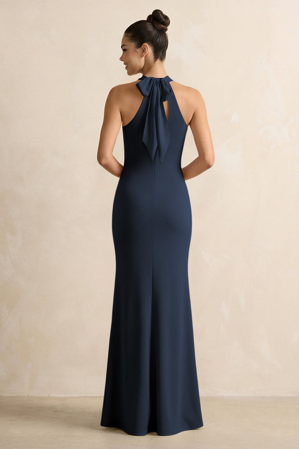 KissProm | Crisscross Halter Sheath Chiffon Bridesmaid Dress in Dark Navy KissProm | Crisscross Halter Sheath Chiffon Bridesmaid Dress in Dark Navy