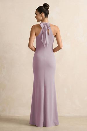 Crisscross Halter Sheath Chiffon Bridesmaid Dress with Bow in Dusk - KissProm BRIDESMAID DRESSES
