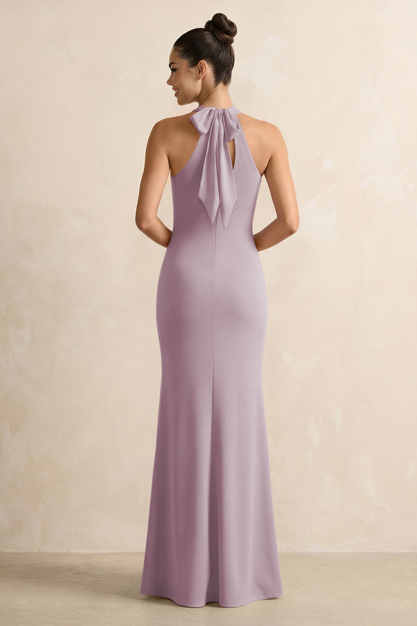 Crisscross Halter Sheath Chiffon Bridesmaid Dress with Bow in Dusk - KissProm BRIDESMAID DRESSES