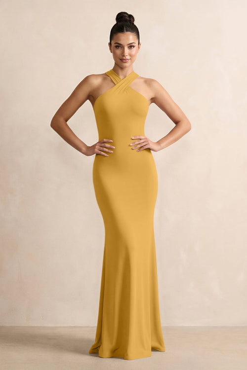 criss cross bridesmaid dress Double Straps Criss-Cross Back Chiffon Long Bridesmaid Dress – DUNTERY main image 0