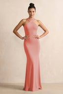 Crisscross Halter Sheath Chiffon Bridesmaid Dress with Bow in Mulberry - KissProm BRIDESMAID DRESSES