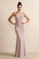 Crisscross Halter Sheath Chiffon Bridesmaid Dress with Bow in Toffee - KissProm BRIDESMAID DRESSES
