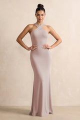 Crisscross Halter Sheath Chiffon Bridesmaid Dress with Bow in Toffee - KissProm BRIDESMAID DRESSES