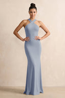 Crisscross Halter Sheath Chiffon Bridesmaid Dress with Bow in Twilight - KissProm BRIDESMAID DRESSES