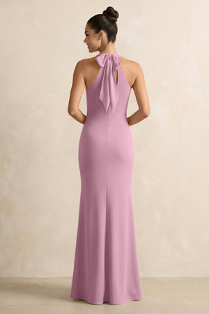 Crisscross Halter Sheath Chiffon Bridesmaid Dress with Bow in Vintage Mauve - KissProm BRIDESMAID DRESSES