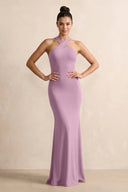 Crisscross Halter Sheath Chiffon Bridesmaid Dress with Bow in Wisteria - KissProm BRIDESMAID DRESSES