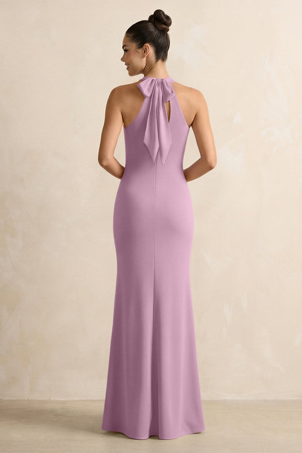 Crisscross Halter Sheath Chiffon Bridesmaid Dress with Bow in Wisteria - KissProm BRIDESMAID DRESSES