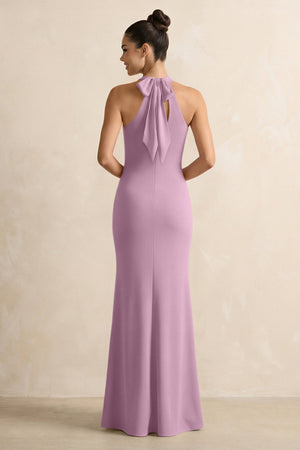 Crisscross Halter Sheath Chiffon Bridesmaid Dress with Bow in Wisteria - KissProm BRIDESMAID DRESSES