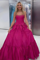 Cristal | A - Line Black Scoop Neck Satin Long Prom Dresses with Bow Knots - KissProm