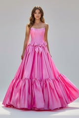 Cristal | A - Line Black Scoop Neck Satin Long Prom Dresses with Bow Knots - KissProm
