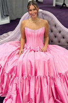 Cristal | A - Line Black Scoop Neck Satin Long Prom Dresses with Bow Knots - KissProm