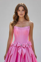 Cristal | A - Line Black Scoop Neck Satin Long Prom Dresses with Bow Knots - KissProm