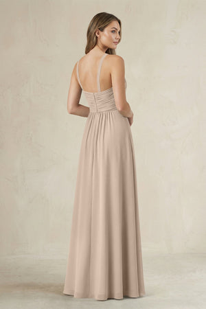 Cross Halter A - Line Pleated Bridesmaid Dress in Almond - KissProm Bridesmaid Dresses